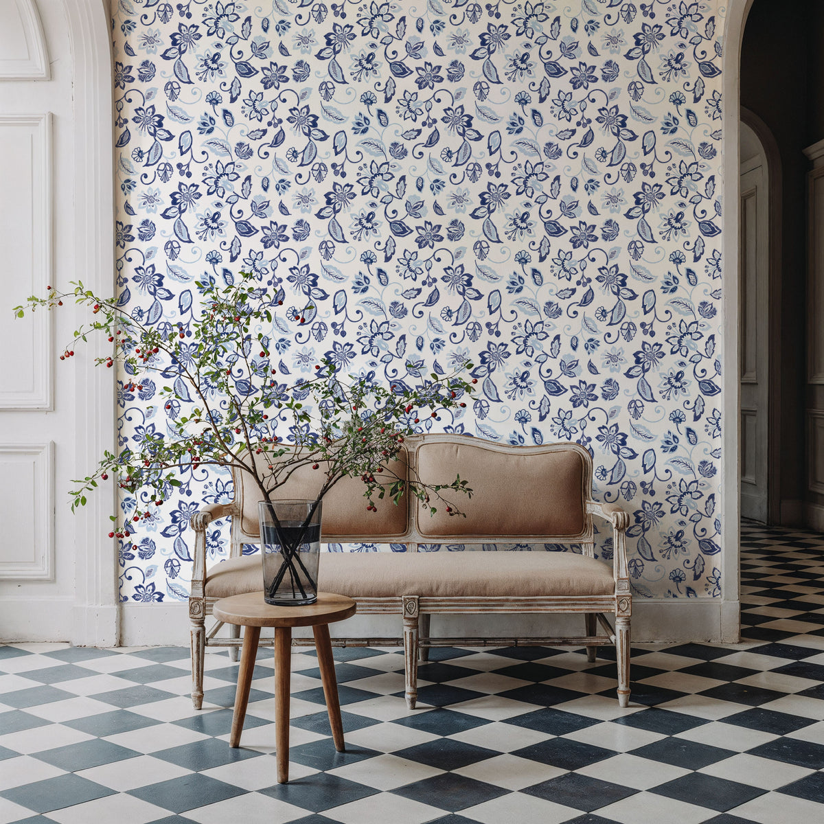 Sino Flowers Light Blue Mural Wallpaper - room preview 04