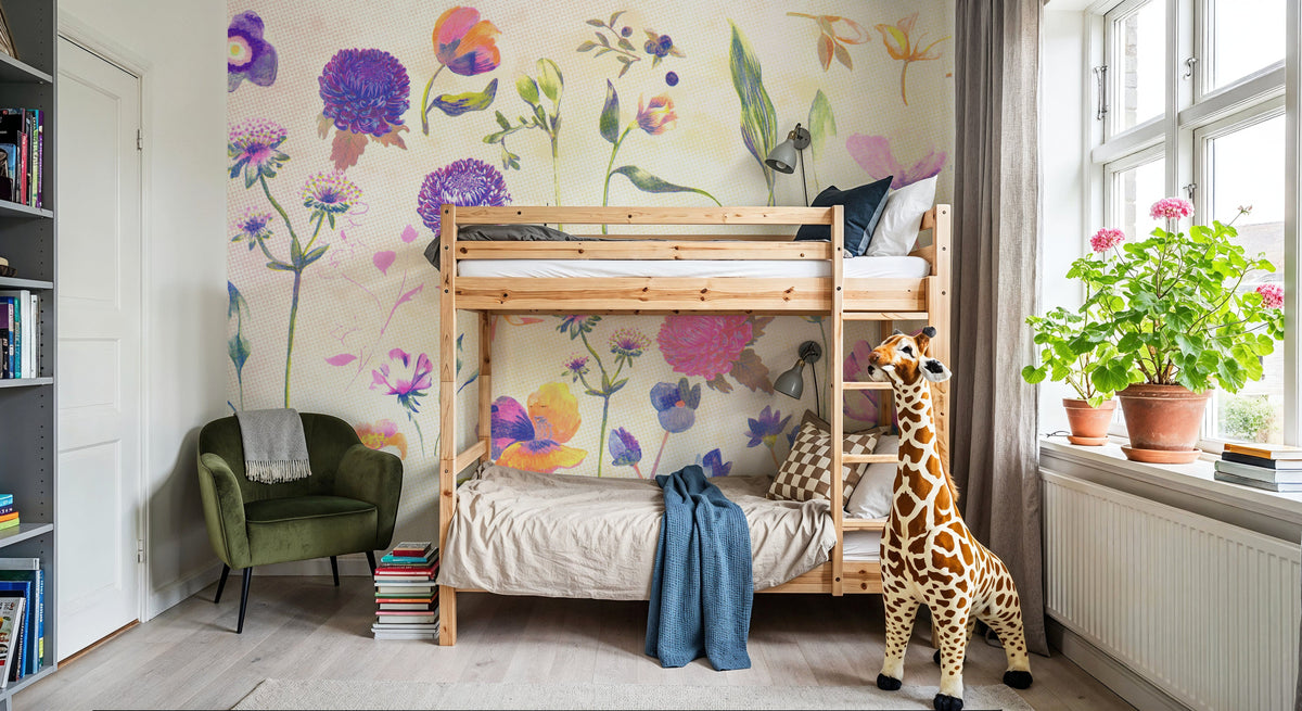 Floral Gaze, Cream Mural Wallpaper - room preview 04