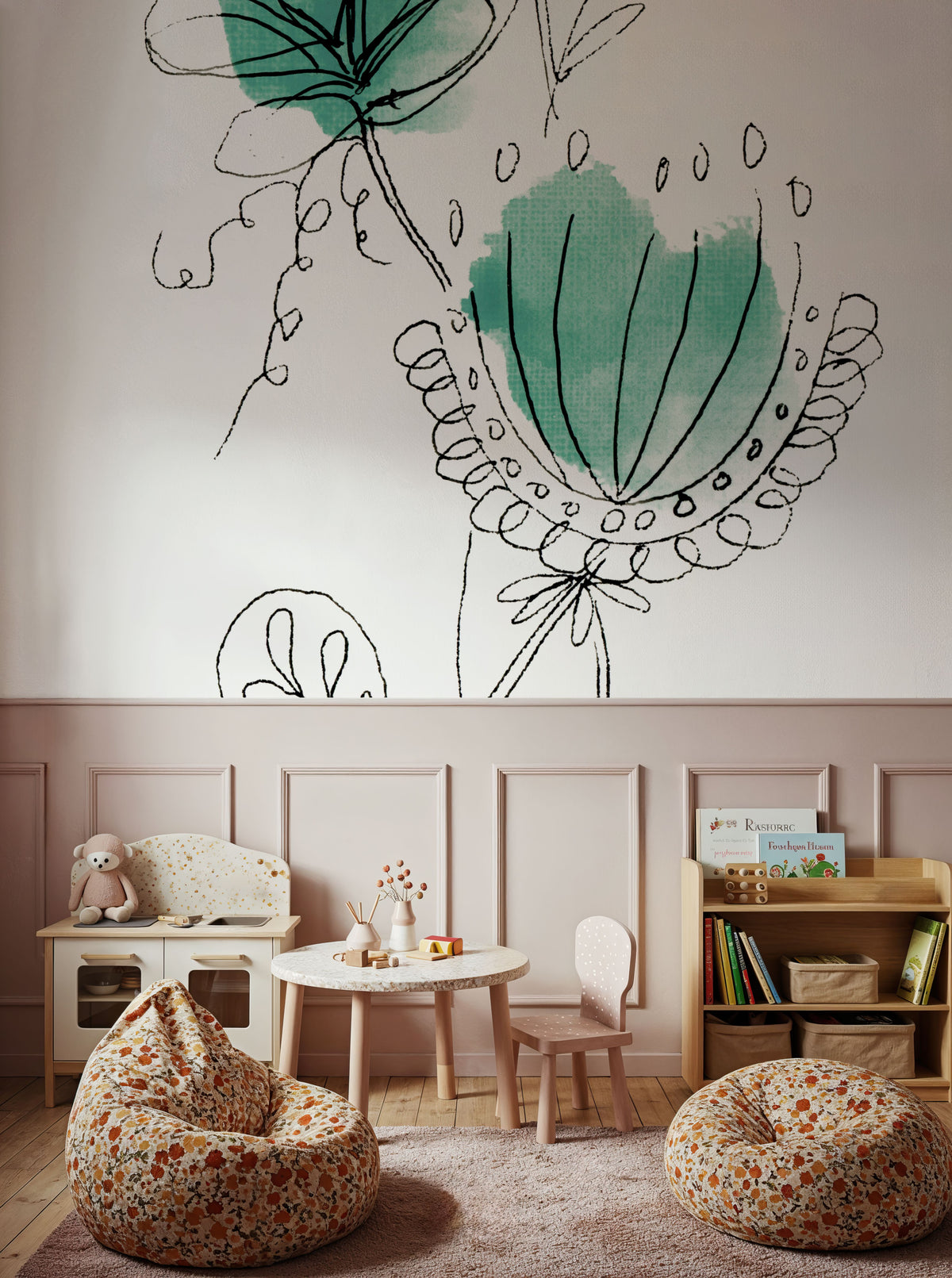 Line Flower VI Mural Wallpaper - room preview 04