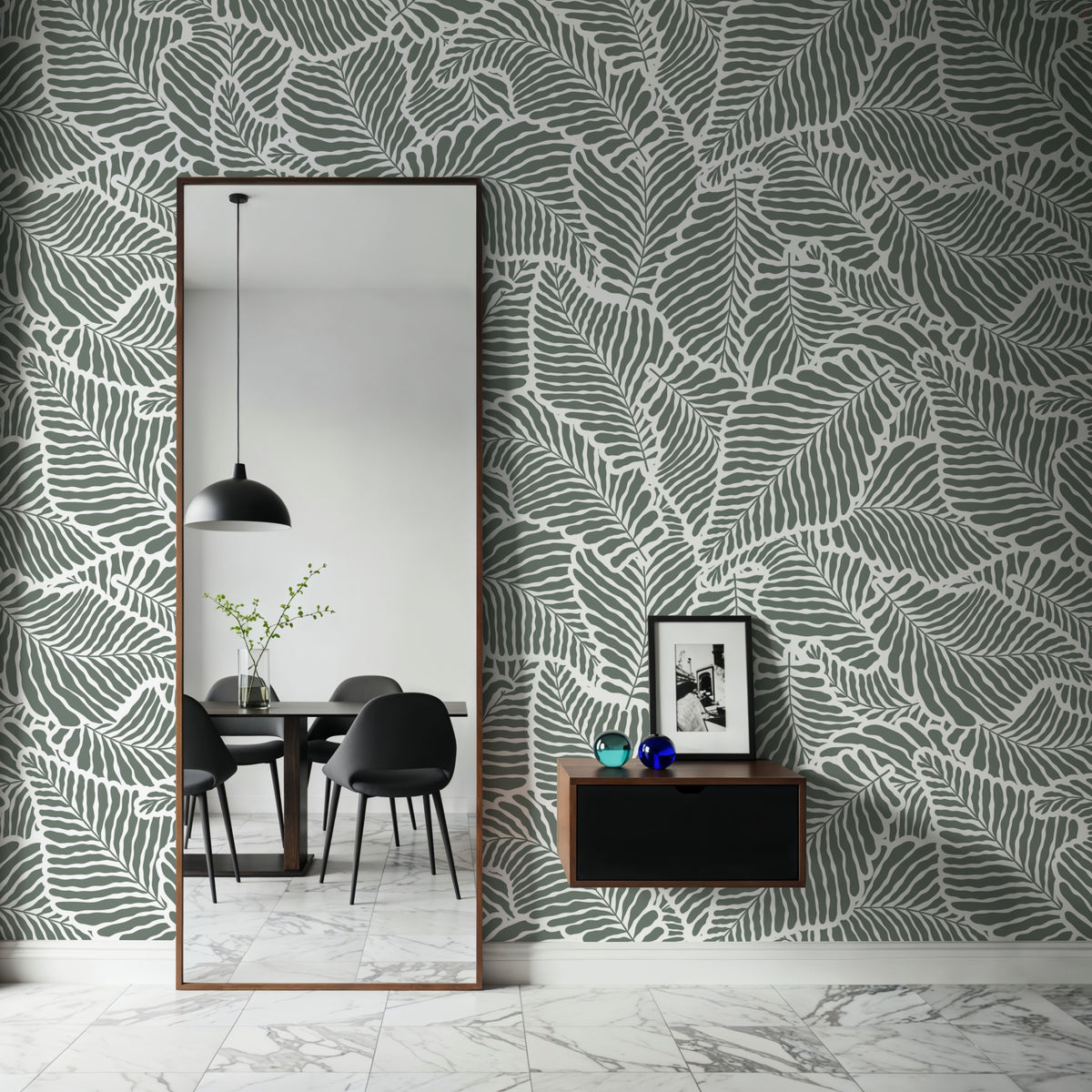 Fern Cut-Outs Pattern, Khaki Mural Wallpaper - room preview 04