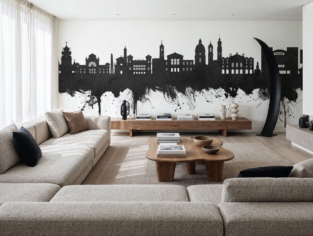 Nice France Skyline Black & White Mural Wallpaper - room preview 04