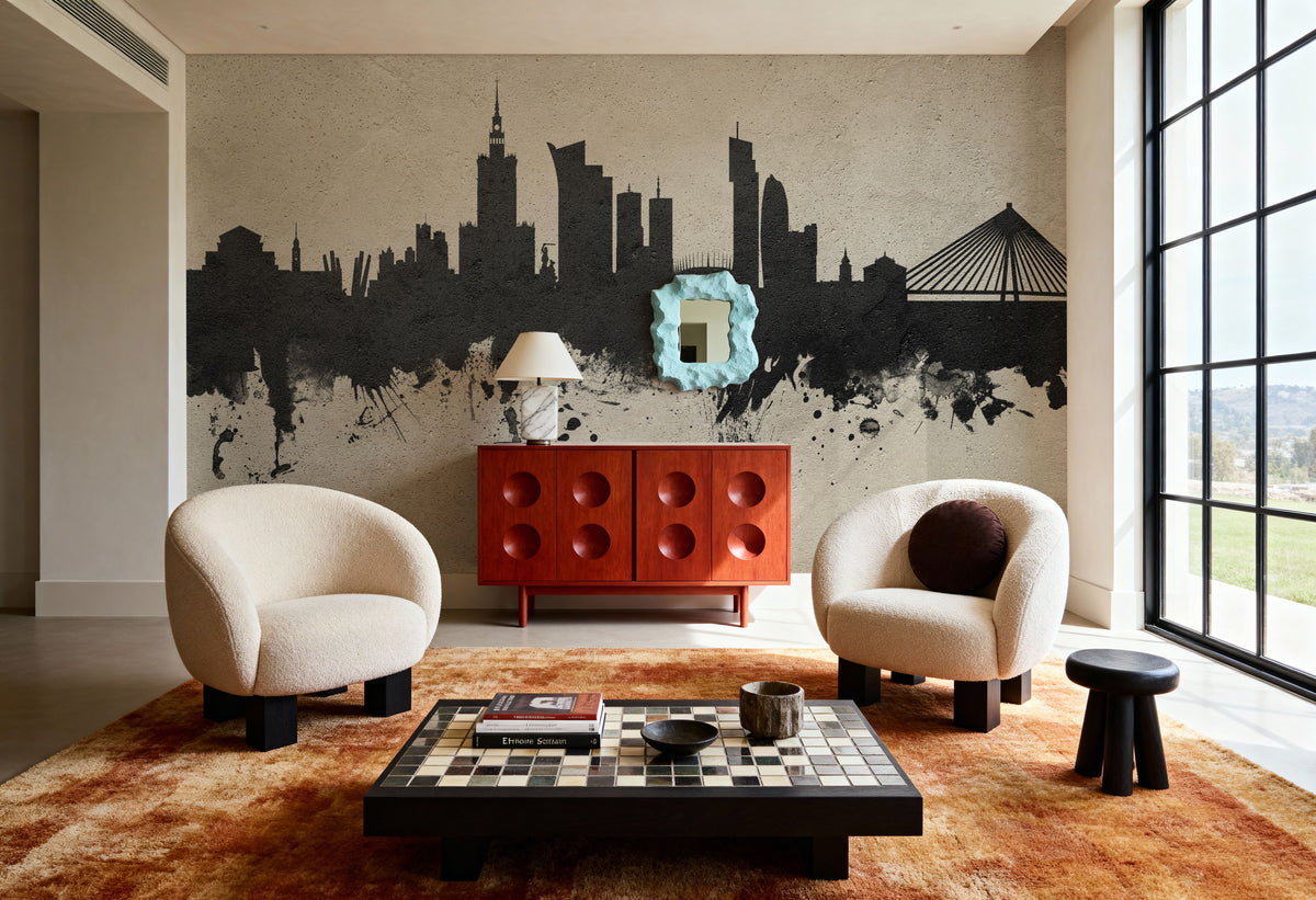Warsaw Poland Skyline Concrete Mural Wallpaper - room preview 04
