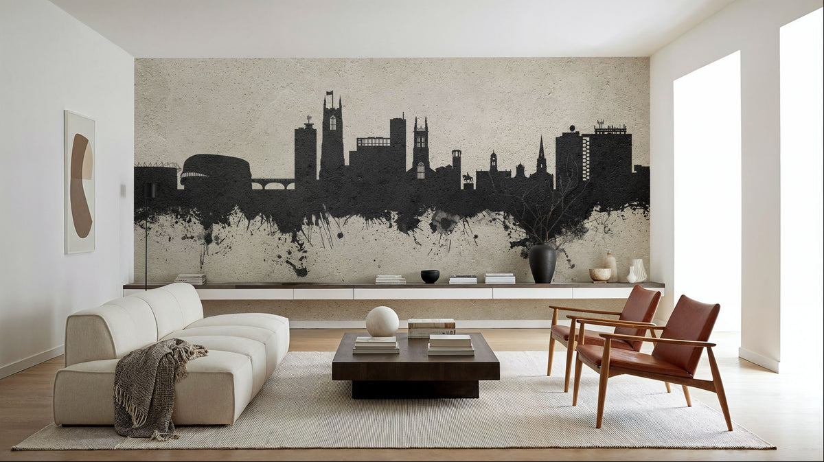 Derby England Skyline Concrete Mural Wallpaper - room preview 04