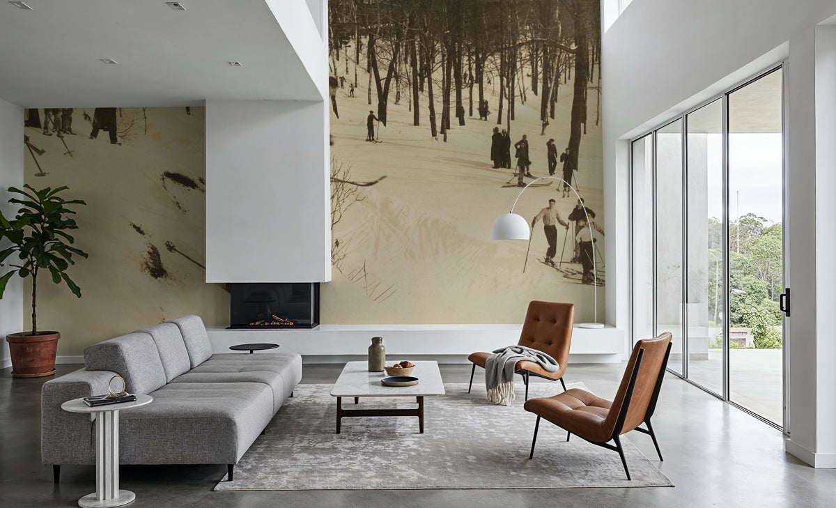 Vintage Skiing Mural Wallpaper - room preview 04