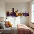 Vienna Austria Skyline Purple & Gold Mural Wallpaper - room preview 04
