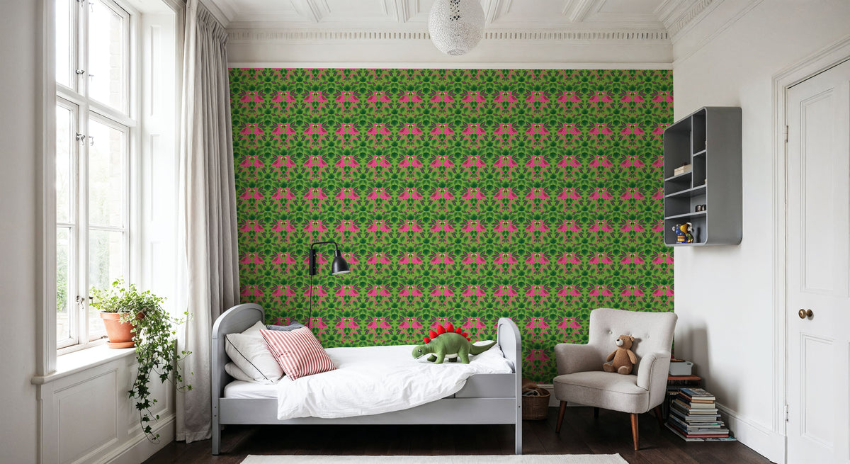 Flamingo Friends Mural Wallpaper - Green Tone - room preview 04