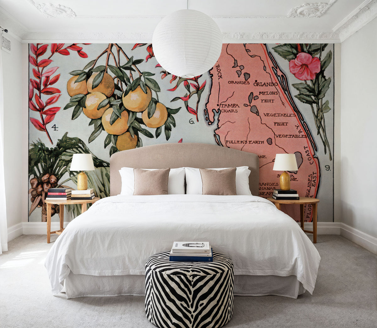 Vintage Florida Botanical Map Mural Wallpaper - room preview 04