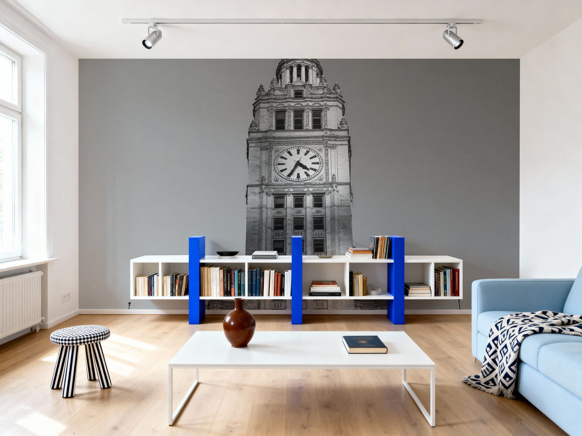 Chicago River Walk BW Mural Wallpaper - room preview 04