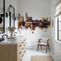 Montevideo Uruguay Skyline Purple & Gold Mural Wallpaper - room preview 04