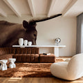 Longhorn Sunset Graze Sepia Mural Wallpaper - room preview 04