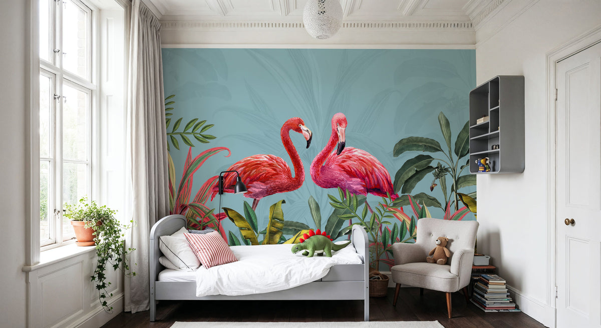 Shy Flamingos Mural Wallpaper - Neutral Tone - room preview 04
