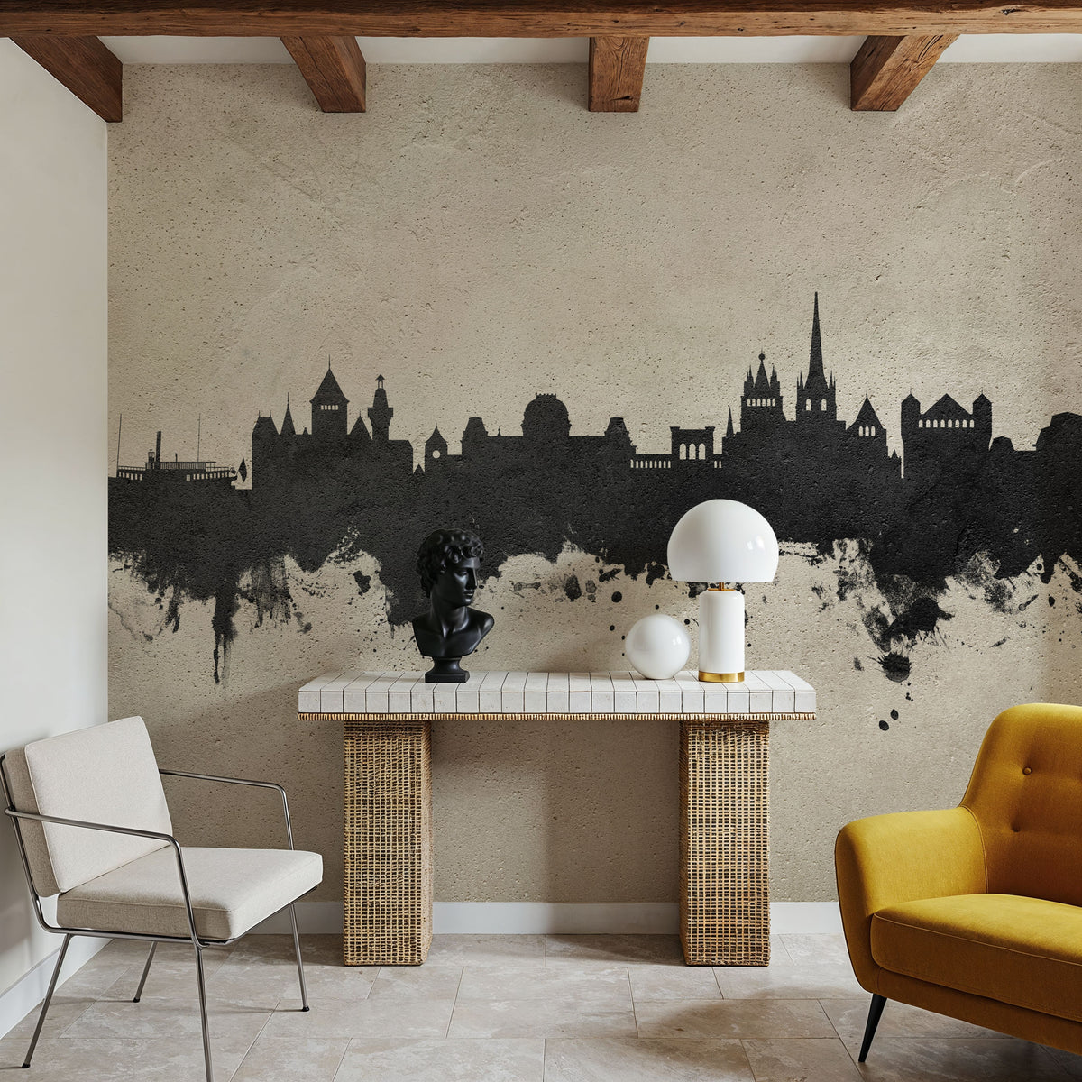 Lausanne Switzerland Skyline Concrete Mural Wallpaper - room preview 04
