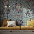 Lobster and Crab Coastal Nostalgia, Mint Mural Wallpaper - room preview 04