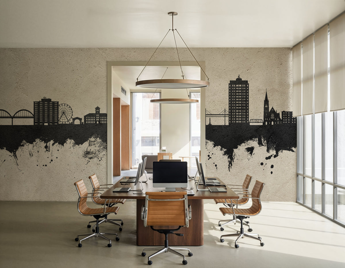 Davenport Iowa Skyline Concrete Mural Wallpaper - room preview 04