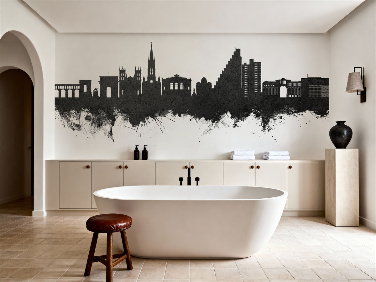 Montpellier Skyline Black & White Mural Wallpaper - room preview 04