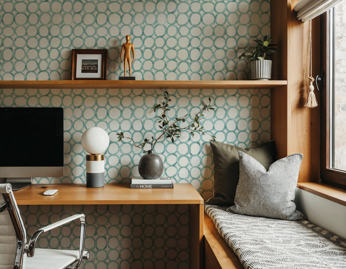 Mixed Blue Circles Mural Wallpaper - room preview 04