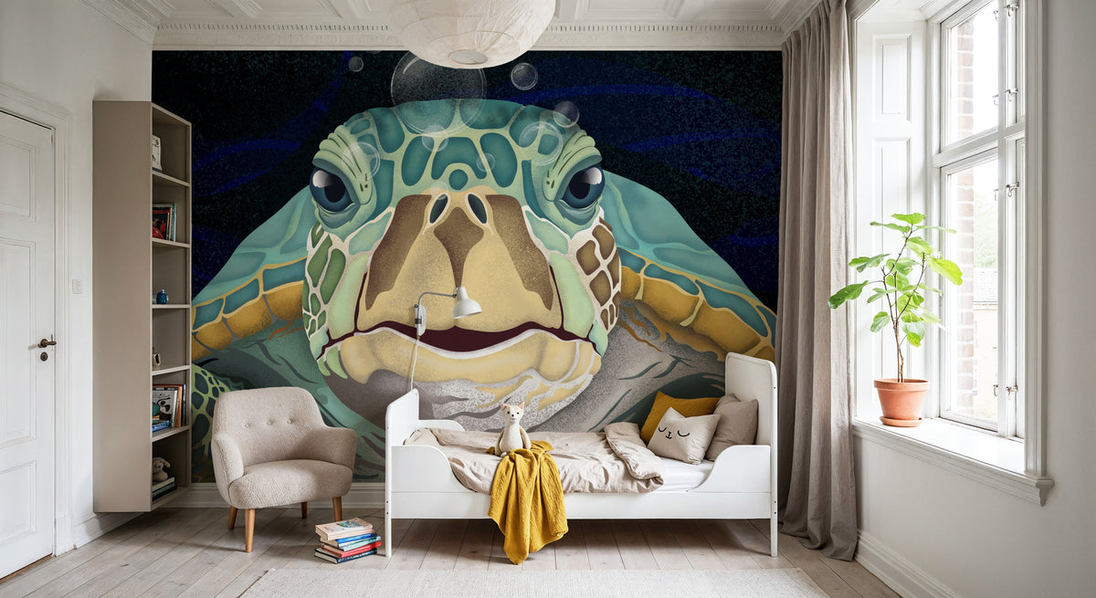Hello Turtle, Midnight Mural Wallpaper - room preview 04