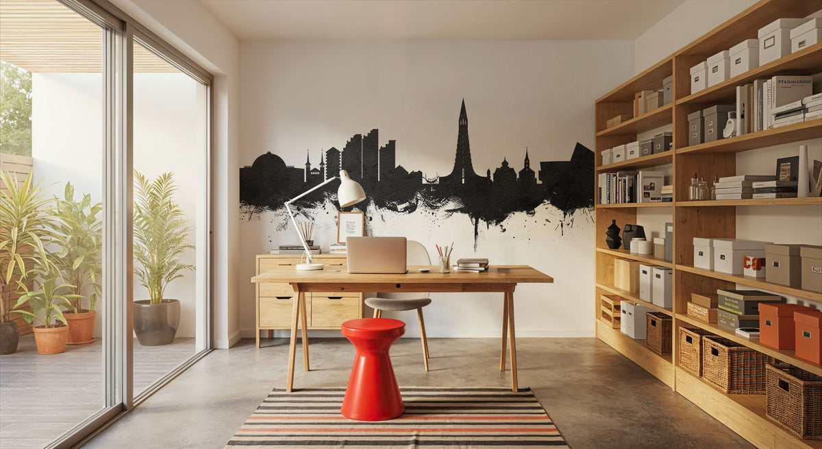 Reykjavík Skyline Black & White Mural Wallpaper - room preview 04