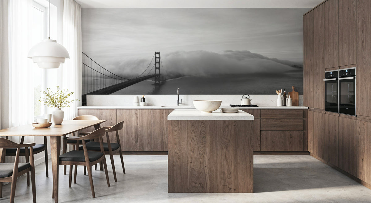 Foggy Bridge Silhouette Mural Wallpaper - room preview 04