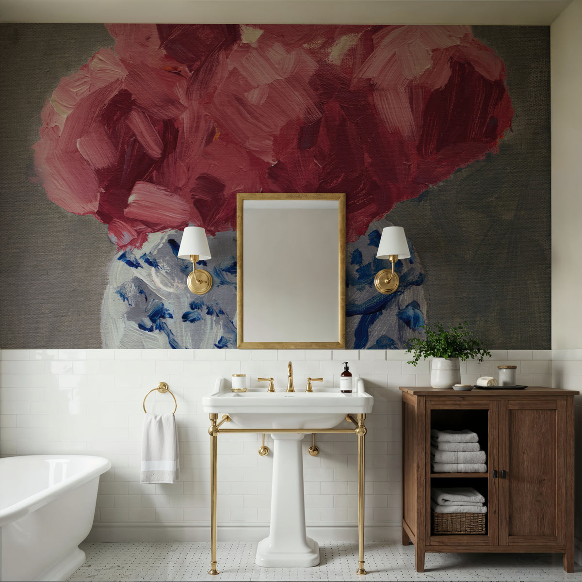 Peonies in Chinoiserie Vase Country Traditions Mural Wallpaper - room preview 04