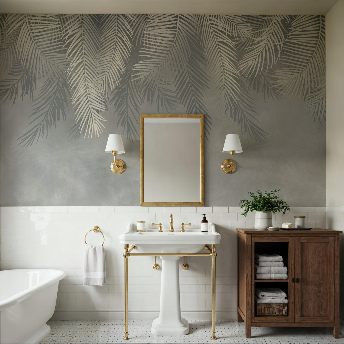 Palms Above, Gray Mural Wallpaper - room preview 04