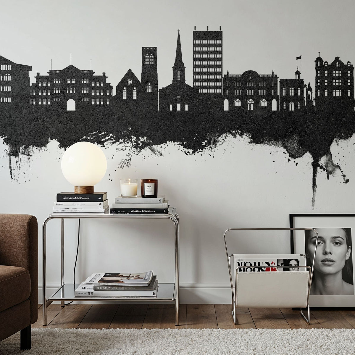 Maidstone England Skyline Black & White Mural Wallpaper - room preview 04