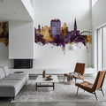 Wolverhampton England Skyline Purple & Gold Mural Wallpaper - room preview 04