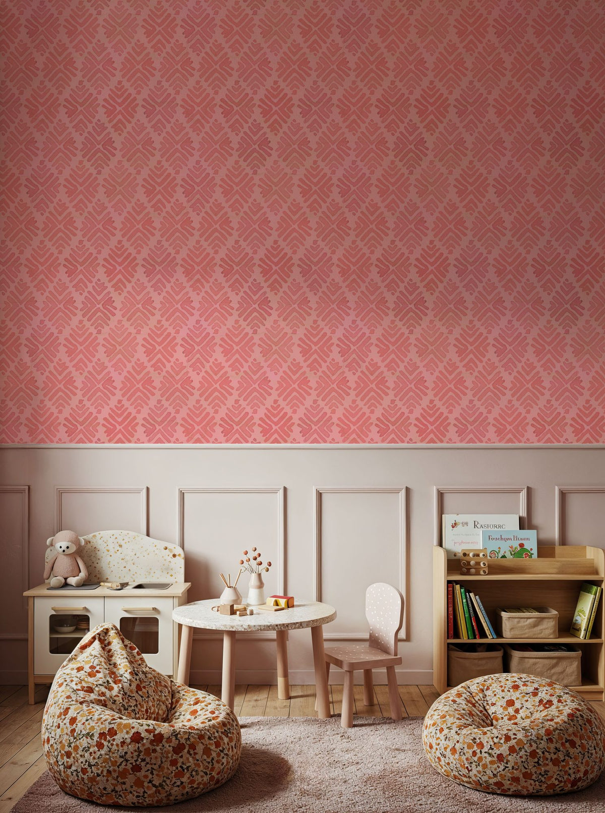 Bohemian Leaves Pink Mural Wallpaper - room preview 04
