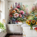 Flower Garden Watercolor Mural Wallpaper - room preview 04