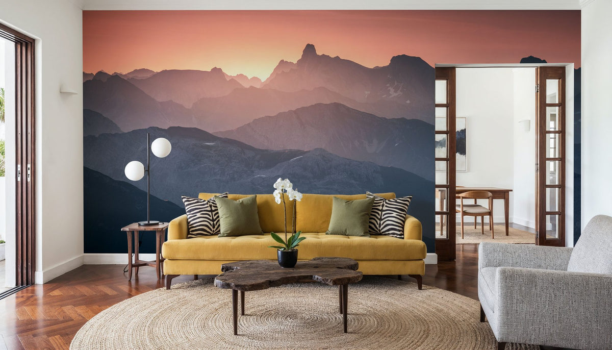 Layered Mountains Mural Wallpaper - Neutral Tone - room preview 04