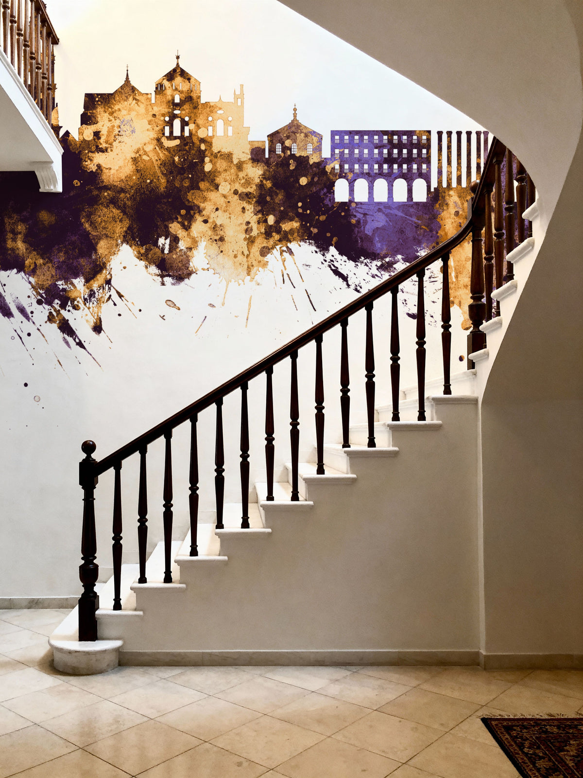 Córdoba Spain Skyline Purple & Gold Mural Wallpaper - room preview 04