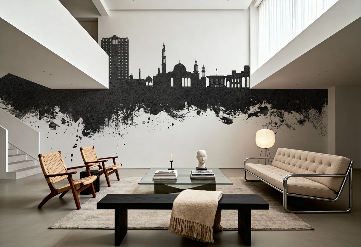 Muscat Oman Skyline Black & White Mural Wallpaper - room preview 04