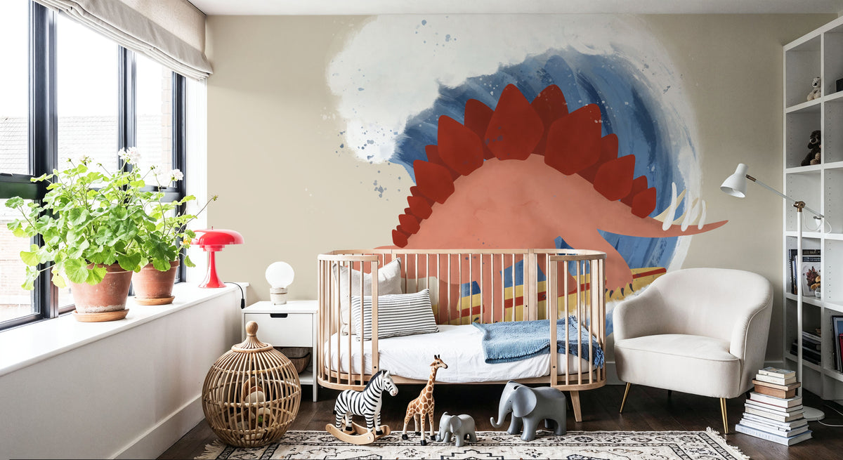 Surfing Stegosaurus Mural Wallpaper - room preview 04
