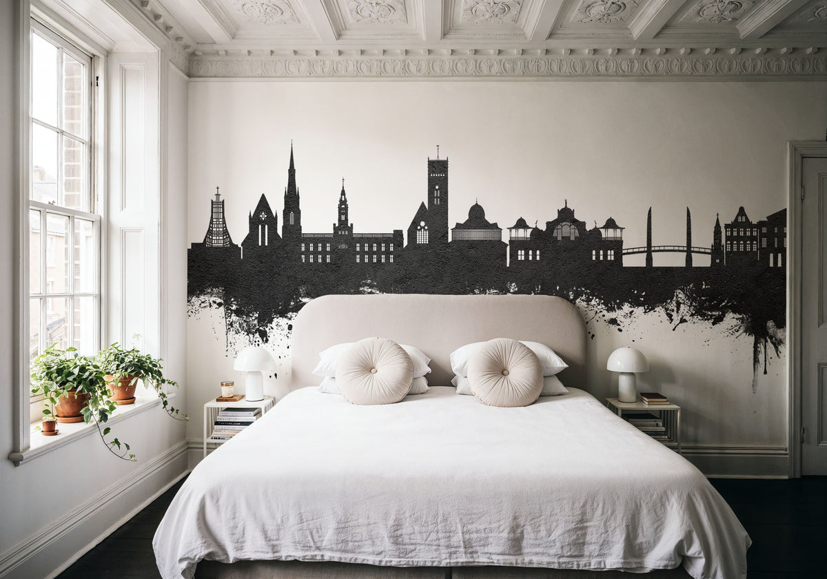 Torquay England Skyline Black & White Mural Wallpaper - room preview 04