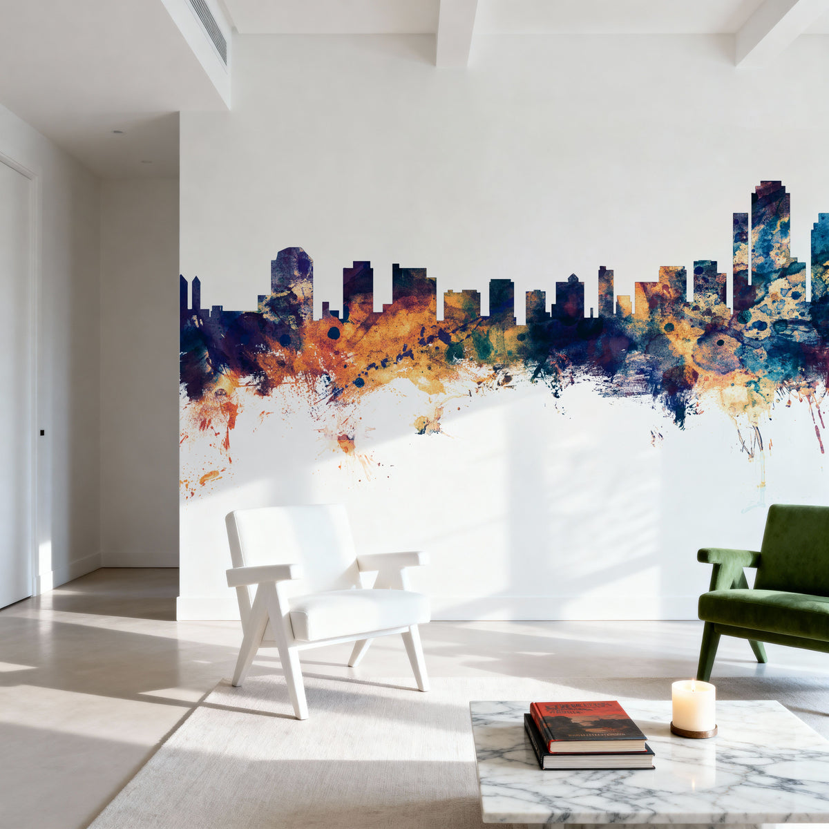 Wilmington Delaware Skyline Blue & Bronze Mural Wallpaper - room preview 04