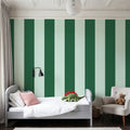Scalloped Circus Stripes, Green on Green Mural Wallpaper - room preview 04