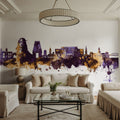 Coimbatore India Skyline Purple & Gold Mural Wallpaper - room preview 04