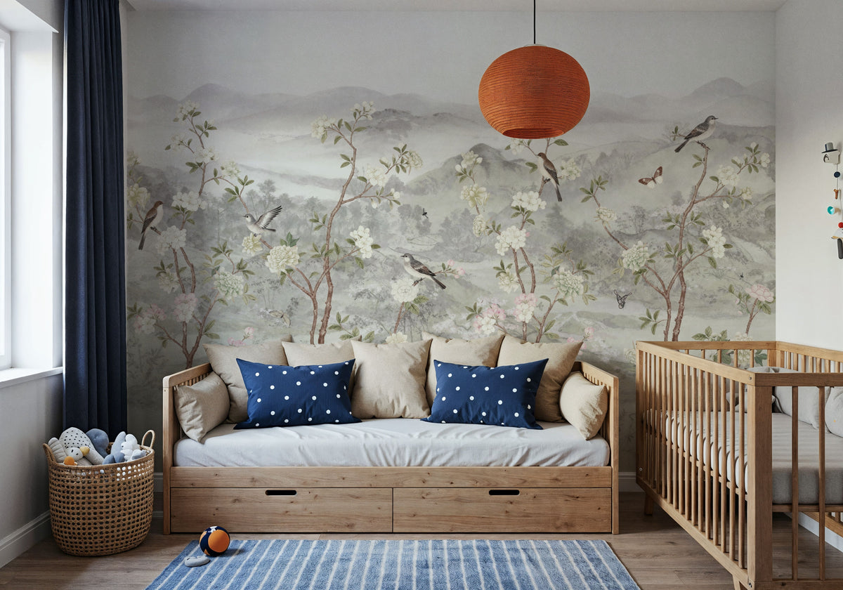 Peony Tree Landscape, Mist Mural Wallpaper - room preview 04