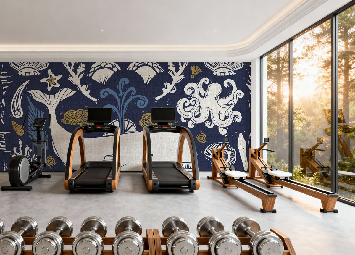 Whale Seas Blue Mural Wallpaper - room preview 04