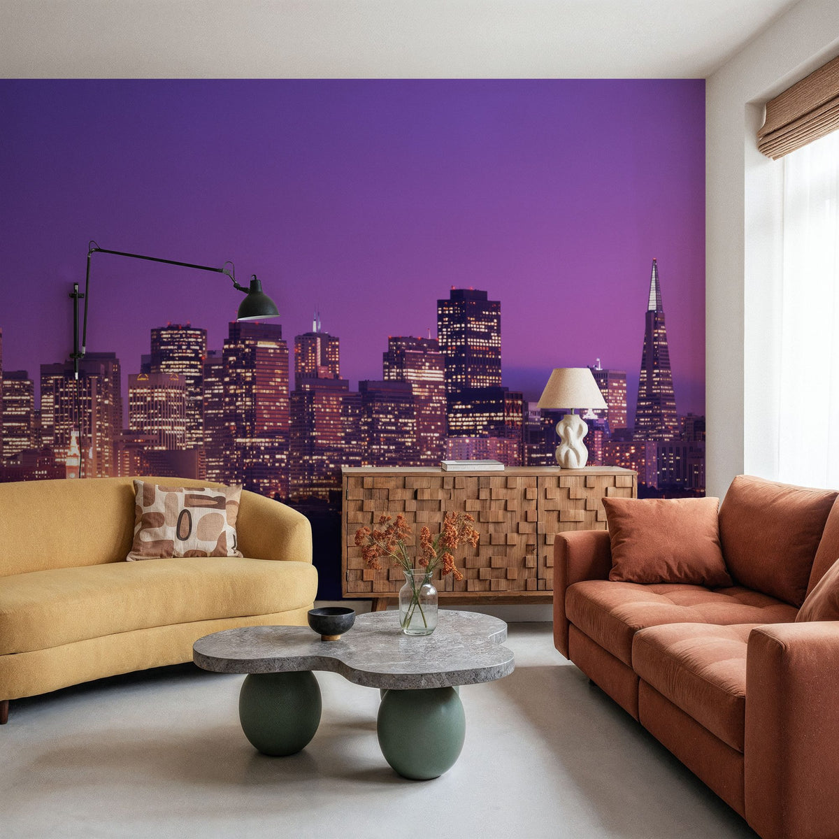 Pink Gradient Twilight Metropolis Mural Wallpaper - room preview 04