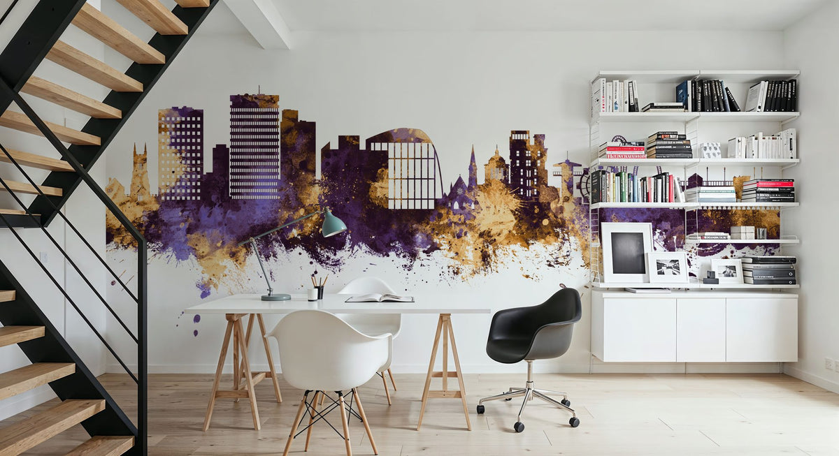 Southend-on-Sea England Skyline Purple & Gold Mural Wallpaper - room preview 04