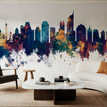 Jakarta Skyline Indonesia Blue & Bronze Mural Wallpaper - room preview 04