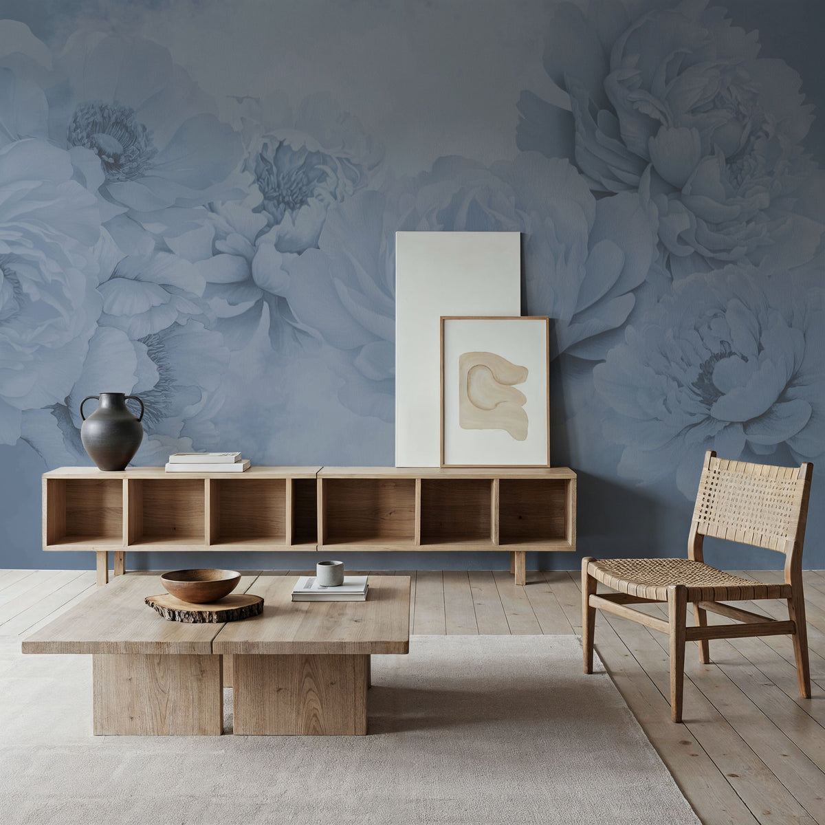 Transcendent Peony, Periwinkle Mural Wallpaper - room preview 04