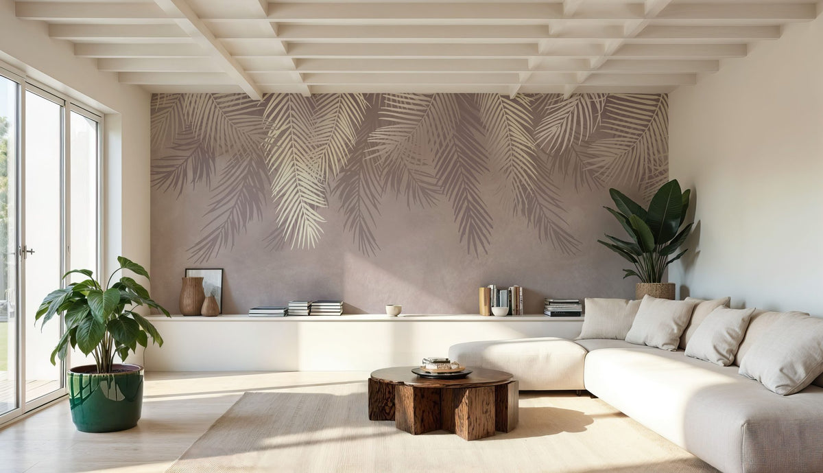 Palms Above, Dusty Pink Mural Wallpaper - room preview 04