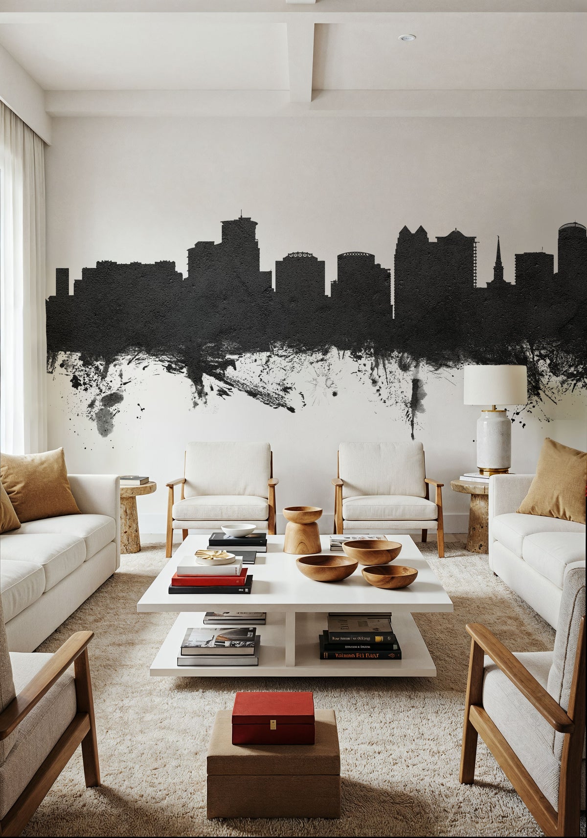 Orlando Florida Skyline Black & White Mural Wallpaper - room preview 04