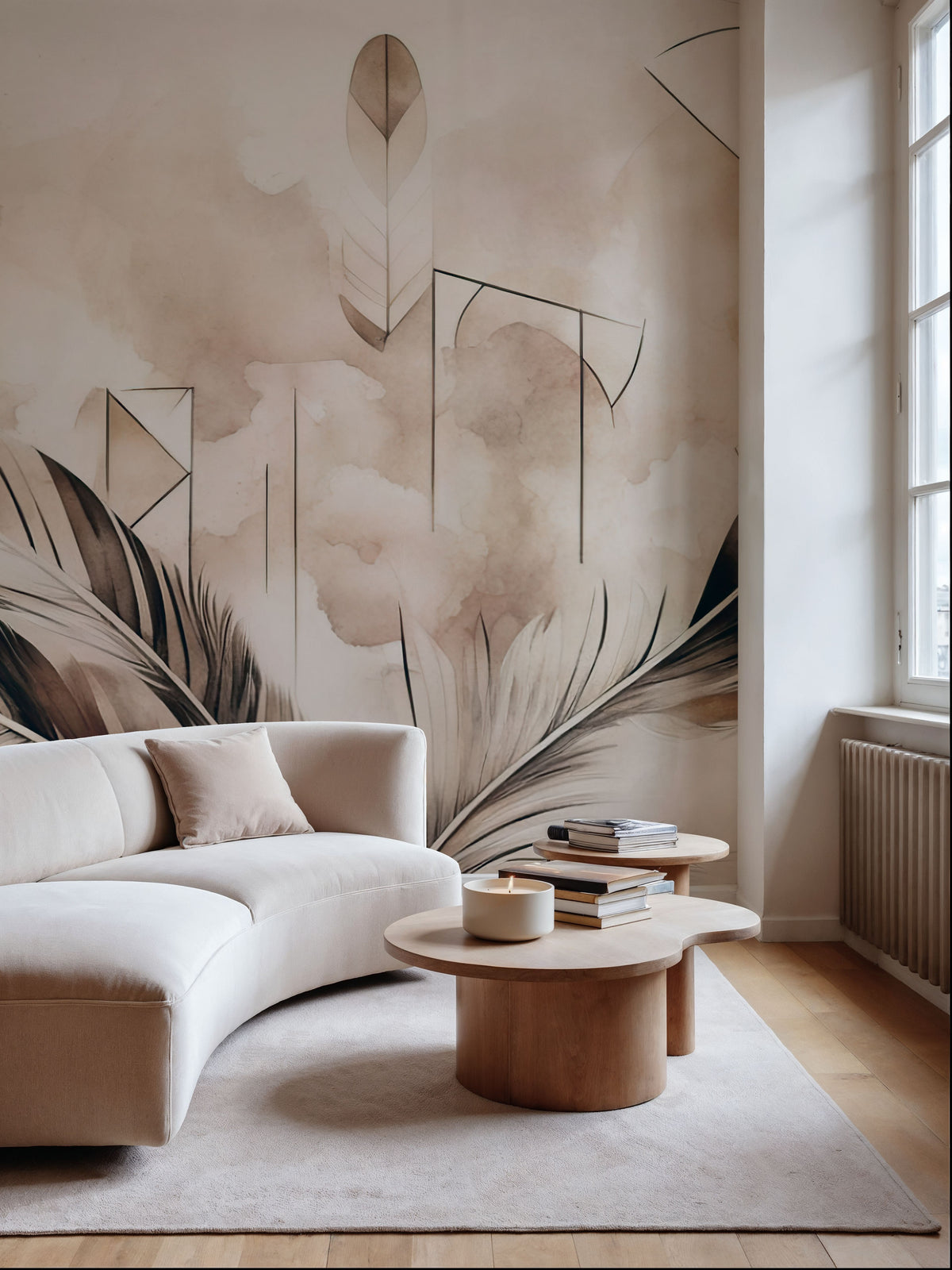 Feather Geometry Yellow Mural Wallpaper - room preview 04