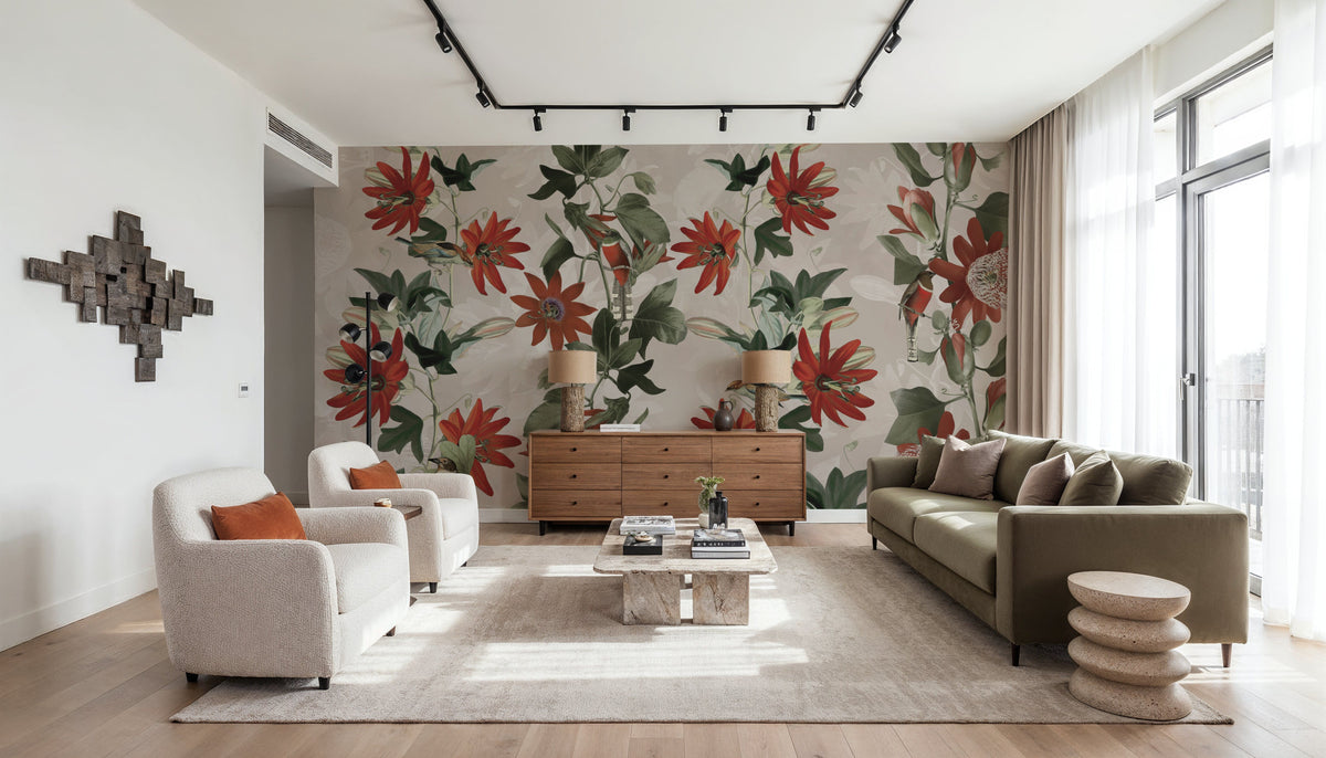 Contemporary Clematis Mural Wallpaper - Purple Tone - room preview 04