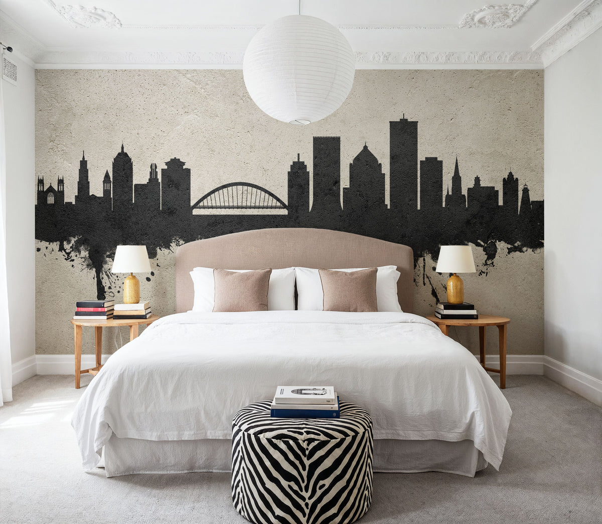 Rochester New York Skyline Concrete Mural Wallpaper - room preview 04