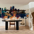 Dayton Ohio Skyline Blue & Bronze Mural Wallpaper - room preview 04