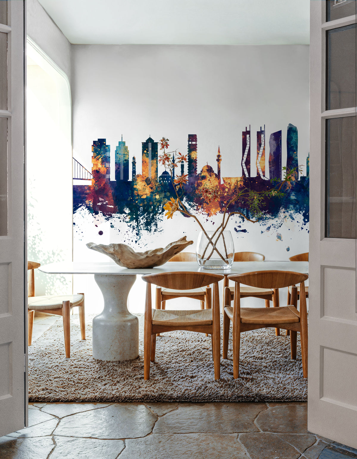 Izmir Turkey Skyline Blue & Bronze Mural Wallpaper - room preview 04